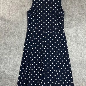 Ralph Lauren Navy and White Polka Dot Midi Dress Size 10 Classic